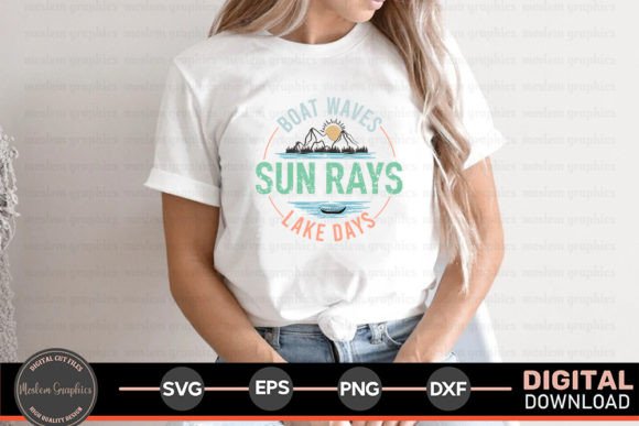 Boat Waves Sun Rays Lake Days - Summer L Graphics
