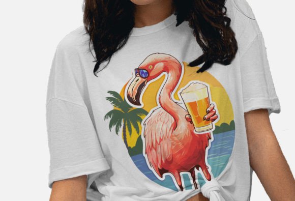 Flamingo Drinking Beer Png, Summer Png
