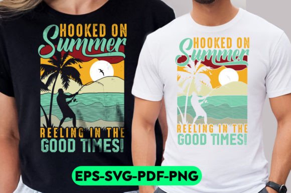 Hooked on Summer Retro Vintage T-Shirt Graphics