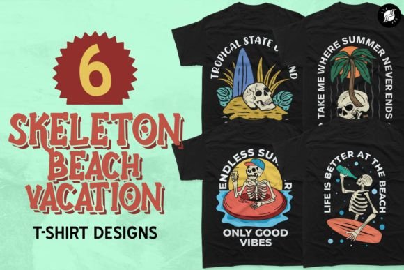 Skeleton Summer Beach T-shirt Designs